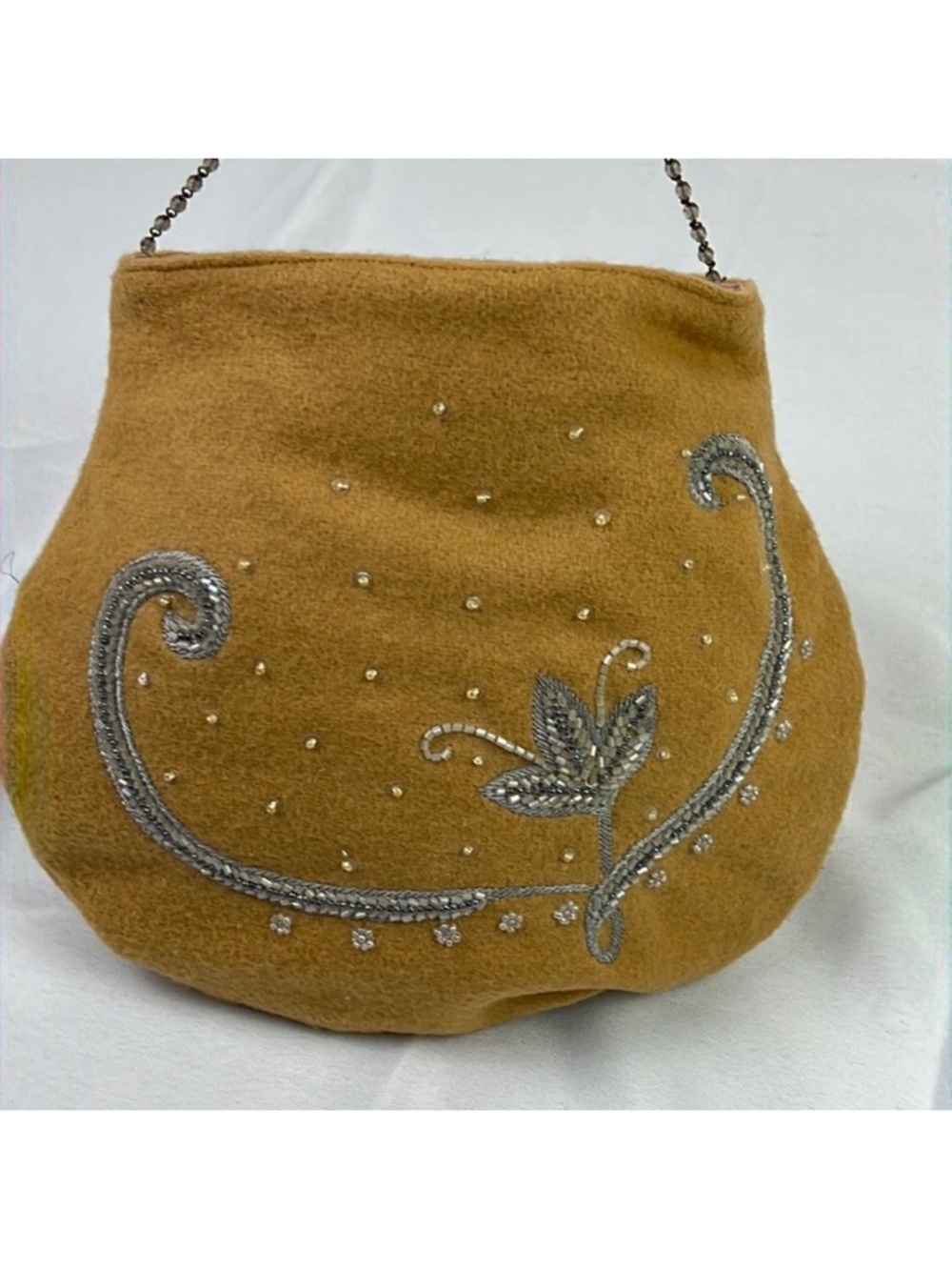 PAINT THE LILY Beaded Shoulder Bag Camel NWOT